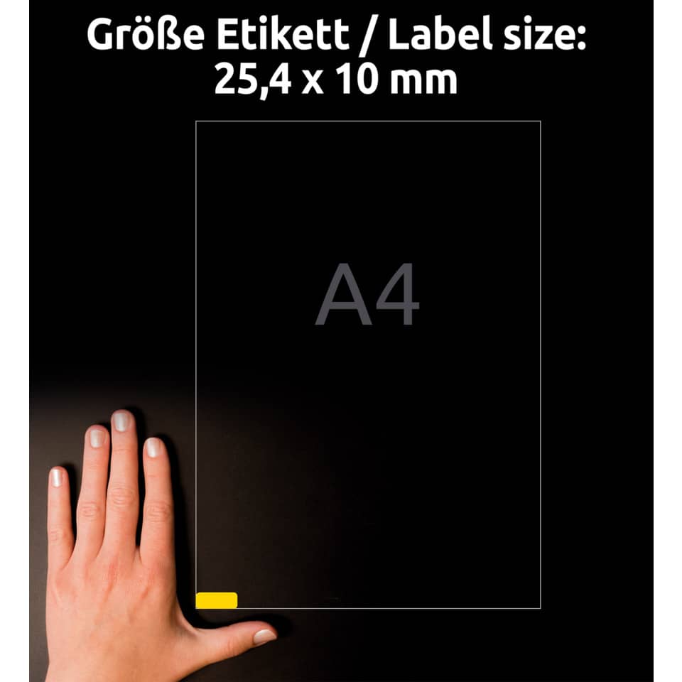 Etiketten farbig ablösbar, 25,4x10mm, 3780 Stück, gelb AVERY ZWECKFORM L6037-20