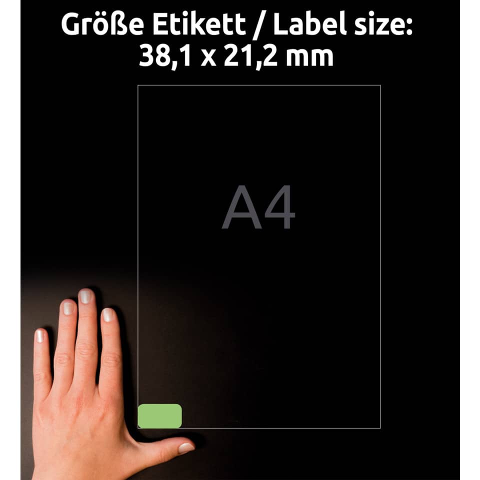 Etiketten farbig ablösbar, 38x21,2mm, 1300 Stück, grün AVERY ZWECKFORM L4792-20 ZWECKFORM L4792-20  1300St
