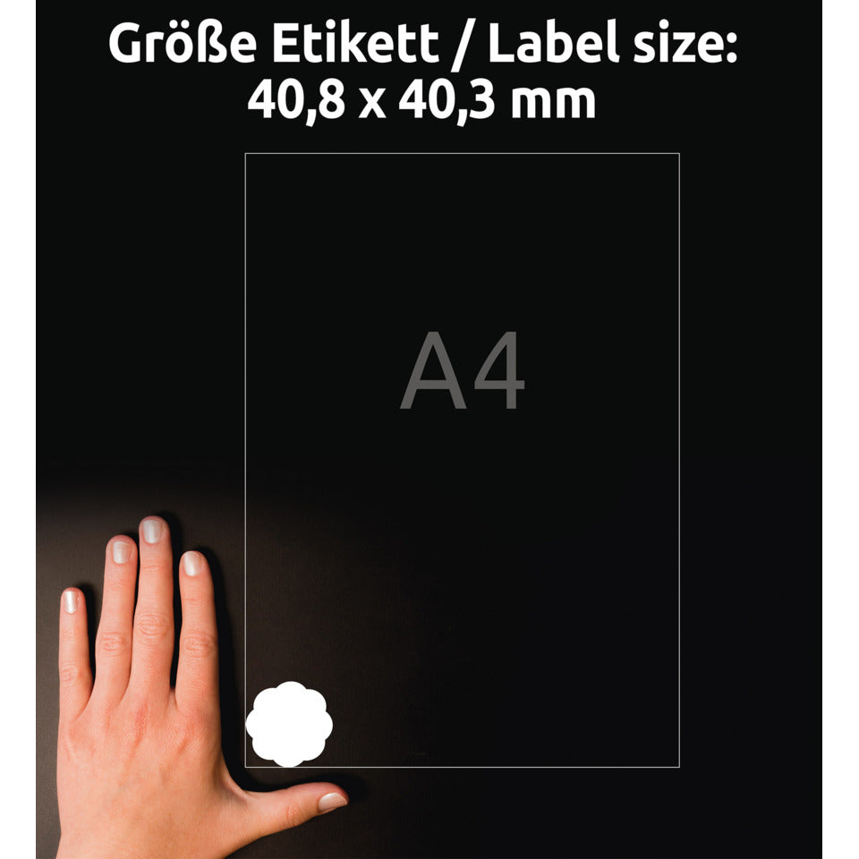 Etiketten in Blumenform ablösbar, 40,8x40,3mm, 240 Stück, weiß AVERY ZWECKFORM 5084 ZWECKFORM 5084 ablösbar