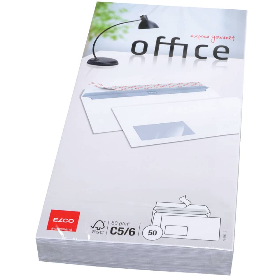 Briefumschlag Office mit Fenster, C5/6, 80g/m², haftklebend, 50 Stück, weiß ELCO 74466.12 ELCO 74466.12  Offs. 80  50St