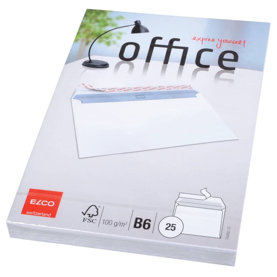 Briefumschlag Office ohne Fenster, B6, 100g/m², haftklebend, 25 Stück, weiß ELCO 74492.12 ELCO 74492.12 Innendr.  25St