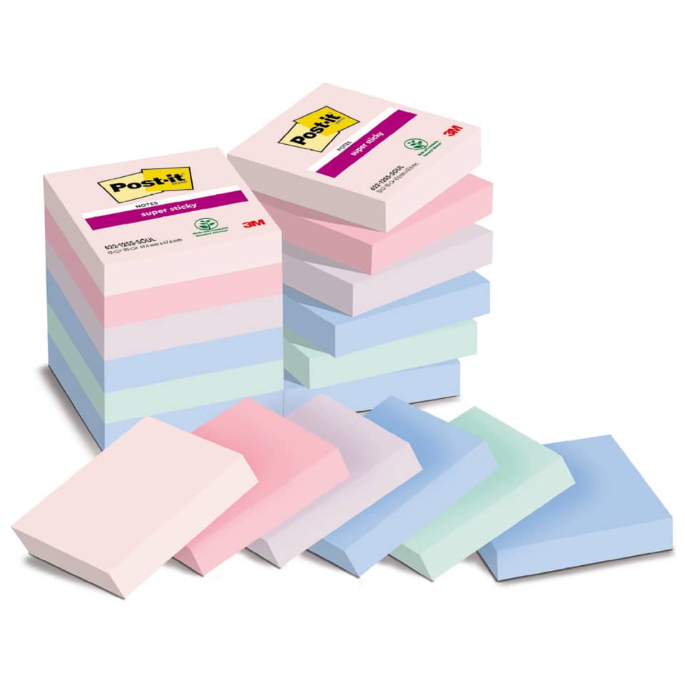 Haftnotizblock Super Sticky Notes Soulful Collection, 47,6 x 47,6 mm, 12 x 90 Blatt POST-IT 622-12SS-SOUL POST-IT 622-12SS-SOUL 47,6x47,6mm