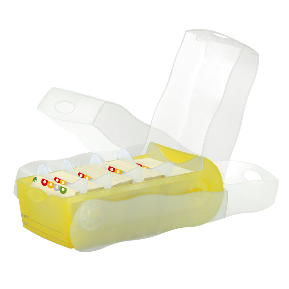 Karteibox CROCO DIN A8 quer, Lernkartei mit 100 Karten, transluzent-gelb HAN 998-653D HAN 998-653 für 500 Karten