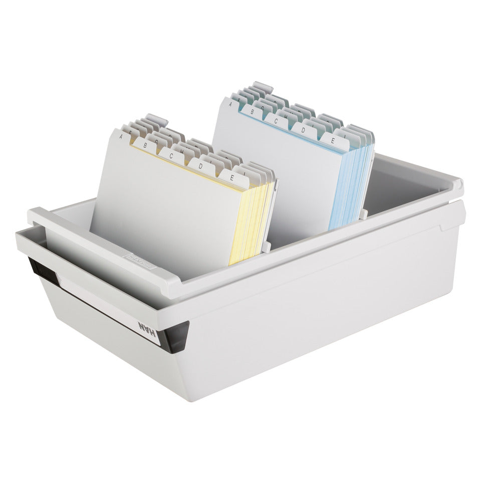 Karteikasten A5 quer, für 1300 Karten, 2 Stützplatten m. Sichtreitern, lichtgrau HAN 955-11D HAN 955-11  1300Kt