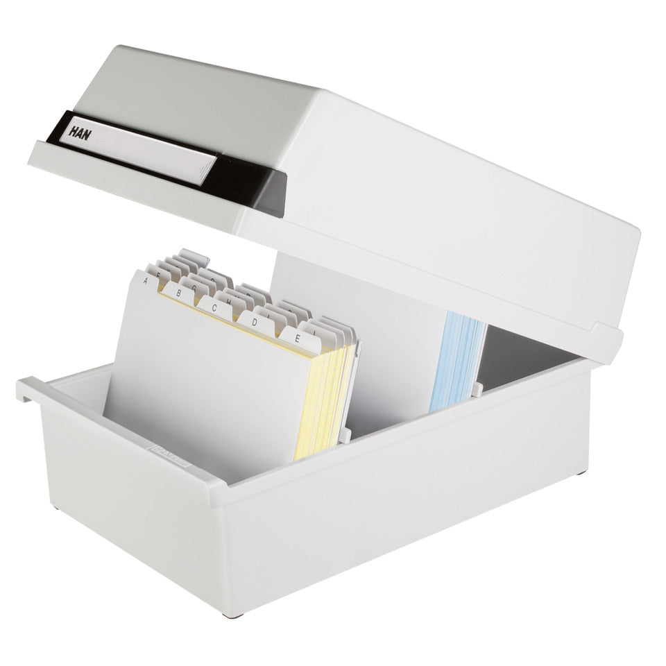 Karteikasten A5 quer, für 1300 Karten, 2 Stützplatten m. Sichtreitern, lichtgrau HAN 955-11D HAN 955-11  1300Kt