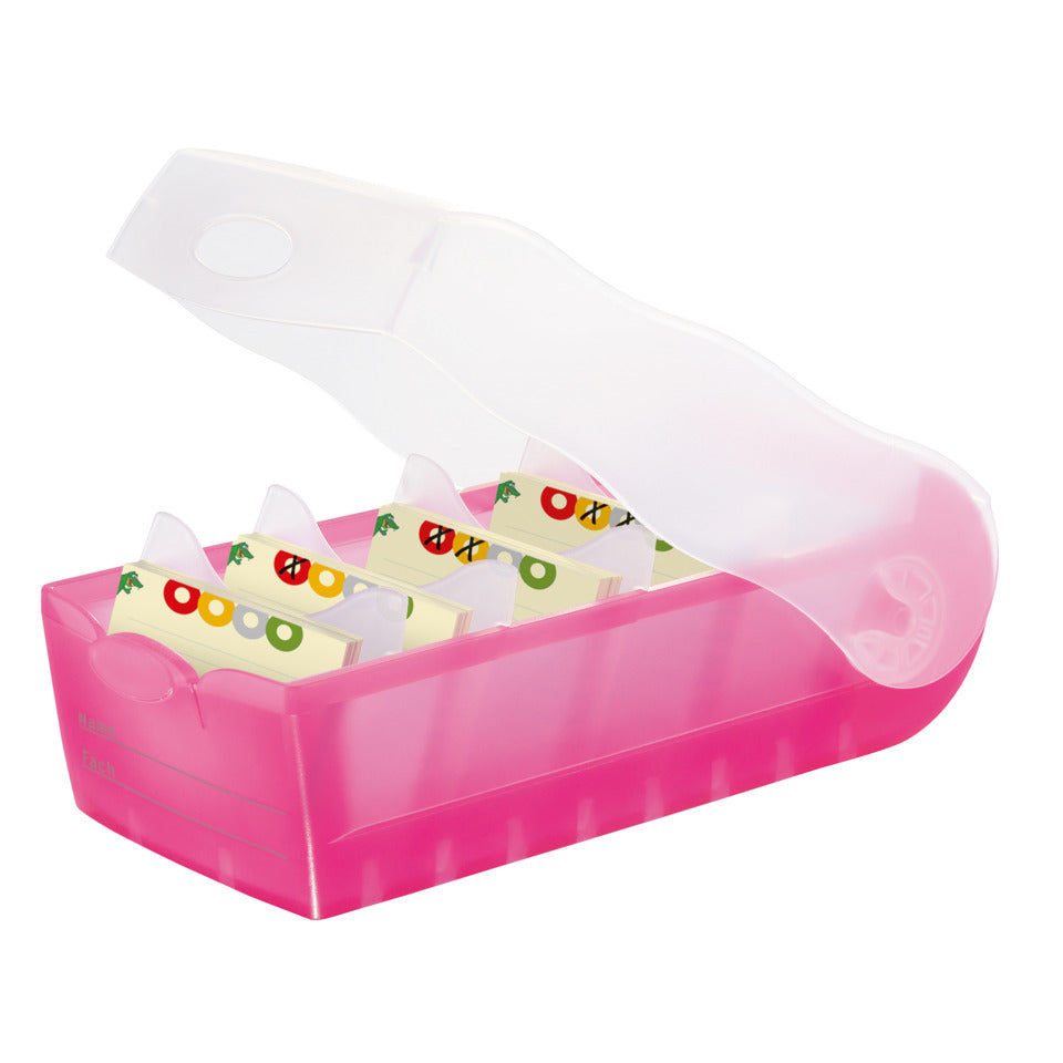 Karteibox CROCO DIN A8 quer, Lernkartei mit 100 Karten, transluzent-pink HAN 998-663D HAN 998-663 für 500 Karten