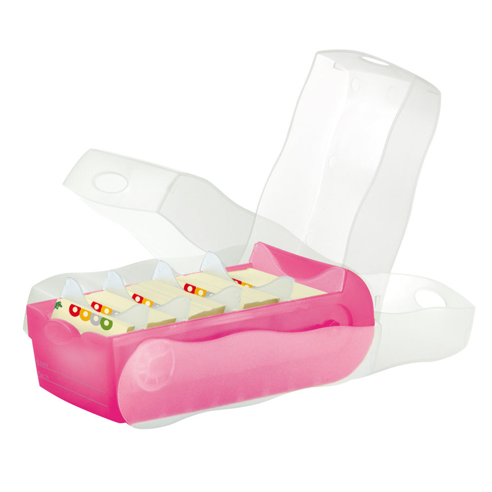 Karteibox CROCO DIN A8 quer, Lernkartei mit 100 Karten, transluzent-pink HAN 998-663D HAN 998-663 für 500 Karten
