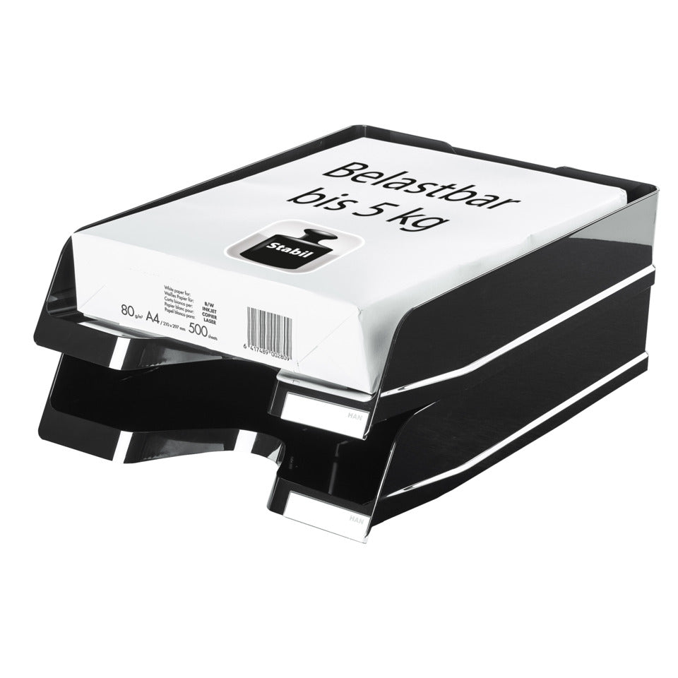 Briefablage VIVA, DIN A4/C4, stapelbar, mit Clip, hochglänzend, schwarz HAN 10275-13D