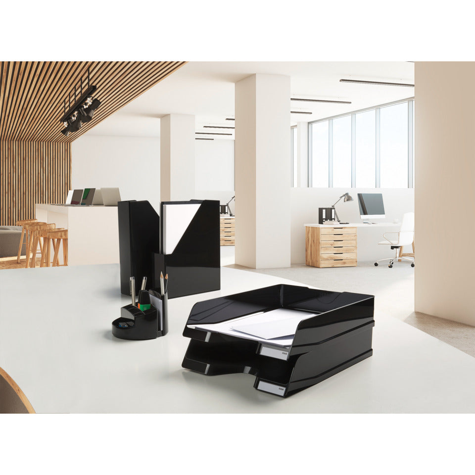 Briefablage VIVA, DIN A4/C4, stapelbar, mit Clip, hochglänzend, schwarz HAN 10275-13D