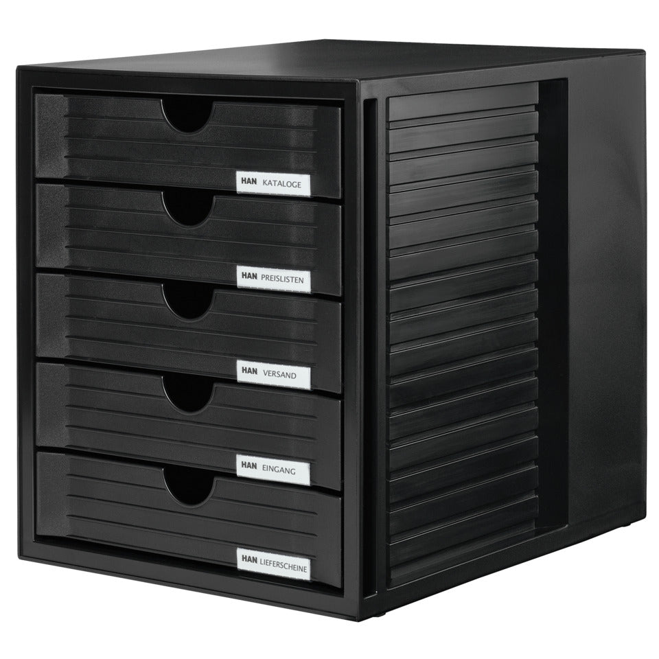 Schubladenbox SYSTEMBOX, DIN A4 und größer, 5 geschlossene Schubladen, schwarz HAN 1450-13D HAN 1450-13 5 geschlossene Schuebe