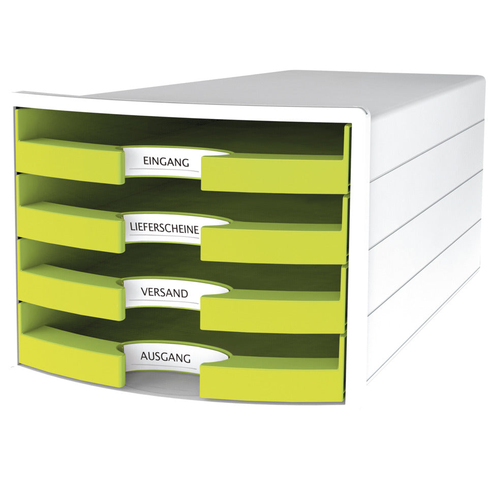 Schubladenbox IMPULS, DIN A4/C4, 4 offene Schubladen, weiß/Trend Colour lemon HAN 1013-50D HAN 1013-50 offen