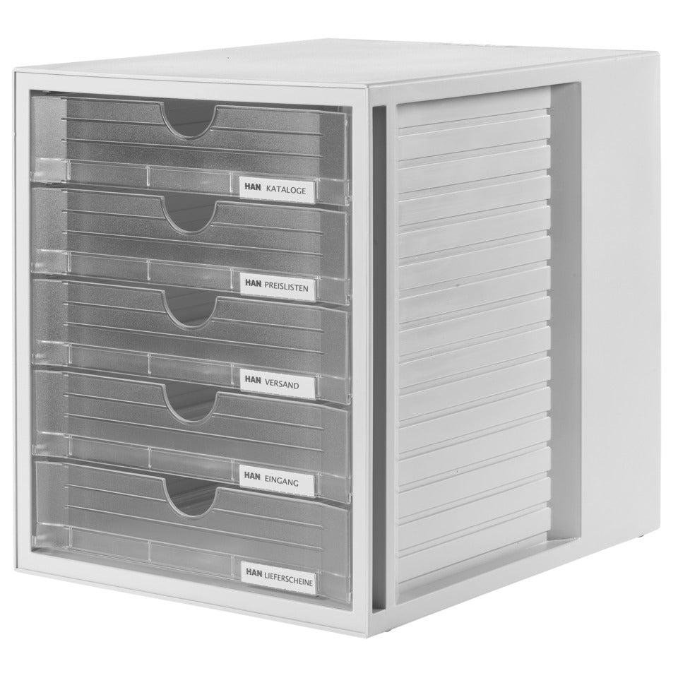 Schubladenbox SYSTEMBOX, A4 u. größer, 5 geschl. Schubladen, transl.-klar HAN 1450-63D HAN 1450-63 Systembox