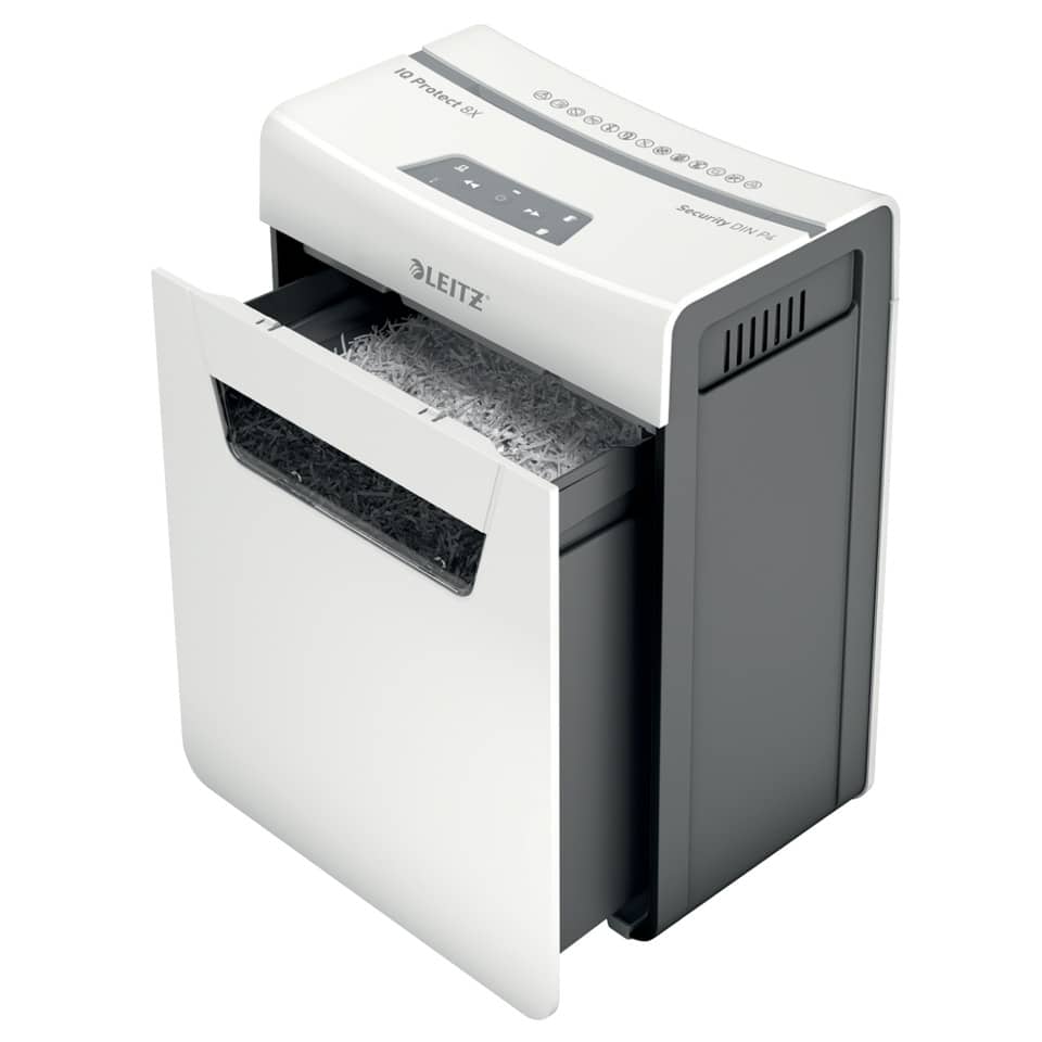 Aktenvernichter IQ Protect Premium 8X P4, Partikelschnitt, 8 Blatt, weiß LEITZ 8091-00-00 LEITZ 8091-00-00 8X P4 Partikel