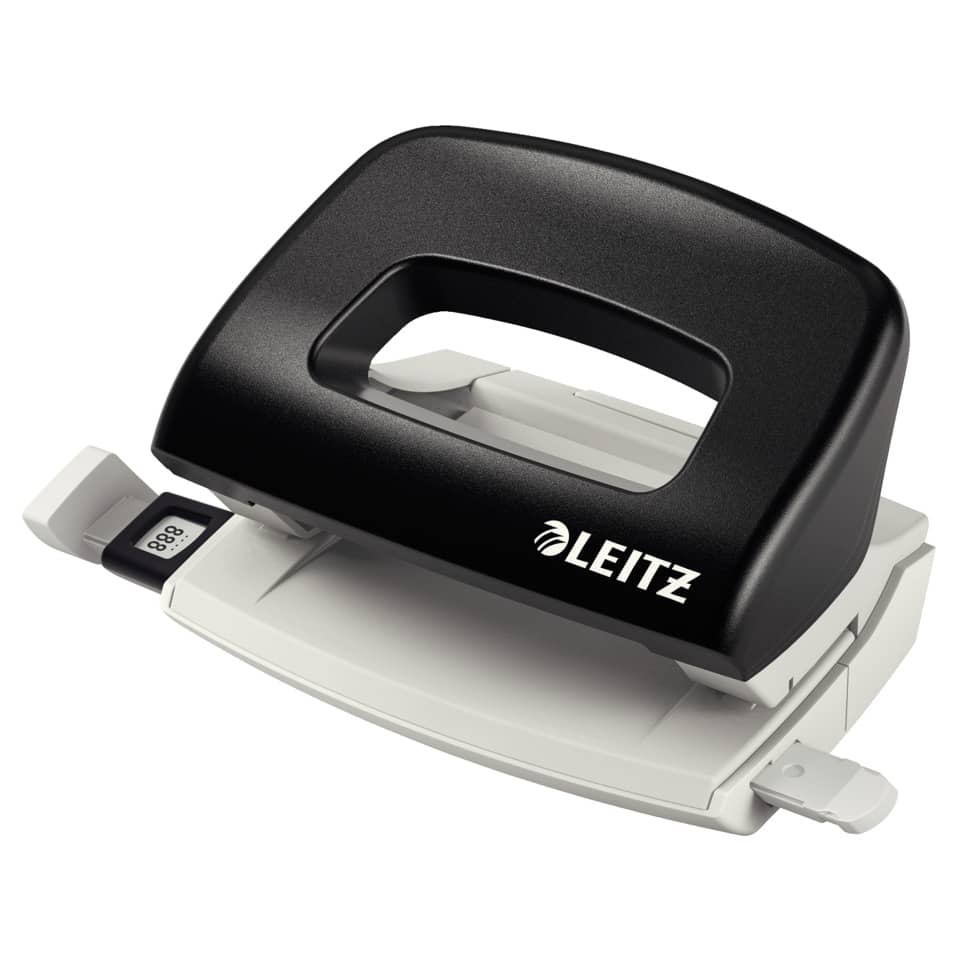 Locher Mini NeXXt, 10 Blatt, Anschlagschiene, Kunststoff, schwarz LEITZ 5058-00-95