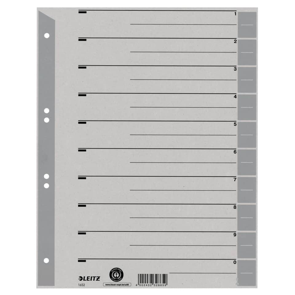 Trennblatt, A4, Karton, farbig bedruckt, grau, 100 Stück LEITZ 1652-00-85 LEITZ 1652-00-85 100ST ungeöst