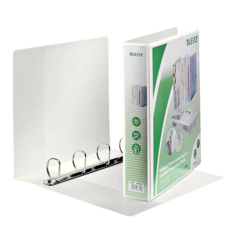 Ringbuch Präsentation, mit Taschen, A4, PP, 4 Ringe, 40 mm, weiss LEITZ 4286-00-01 LEITZ 42860001  40mm  4Ringe