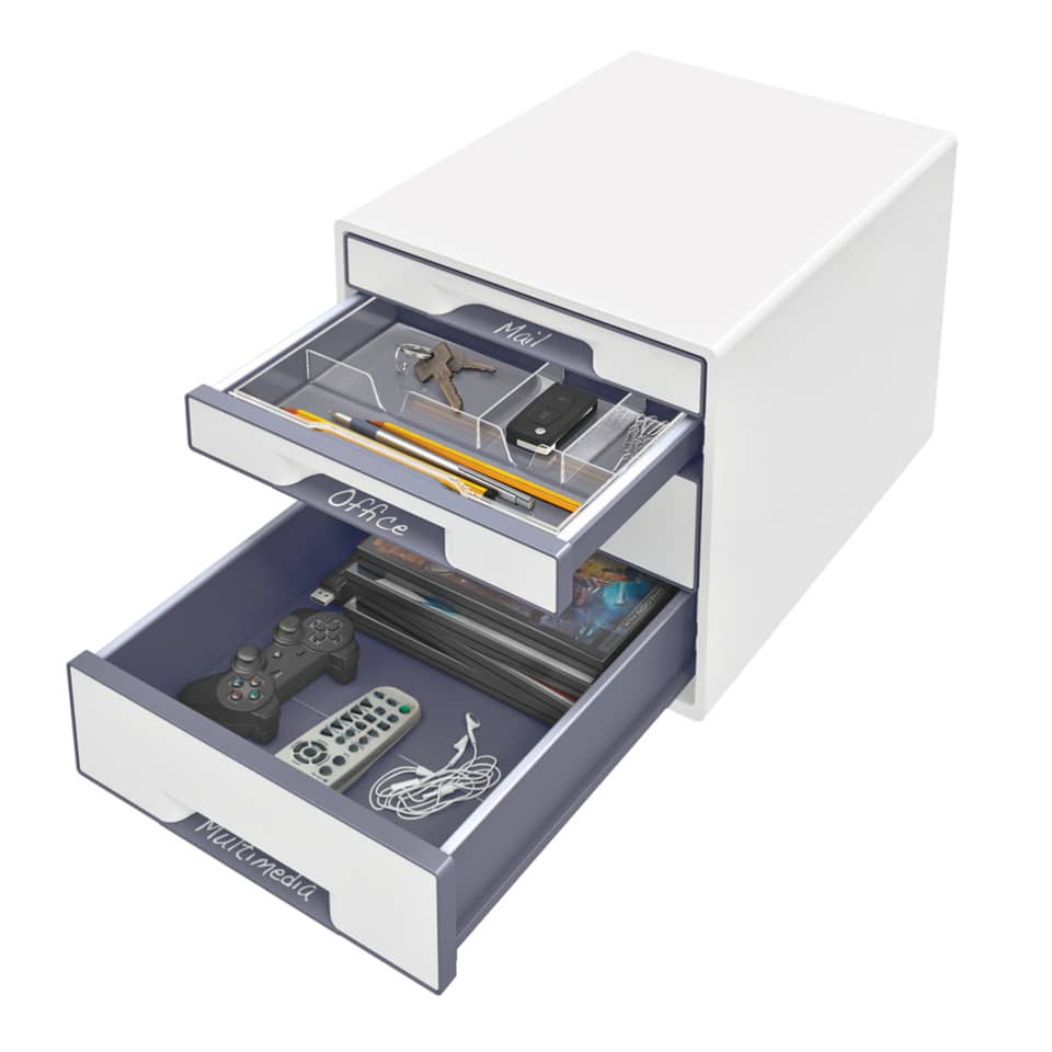 Schubladenbox WOW CUBE, 4 Schubladen, Polystyrol, weiß/grau LEITZ 5213-20-01 LEITZ 5213-20-01 4 Schubladen
