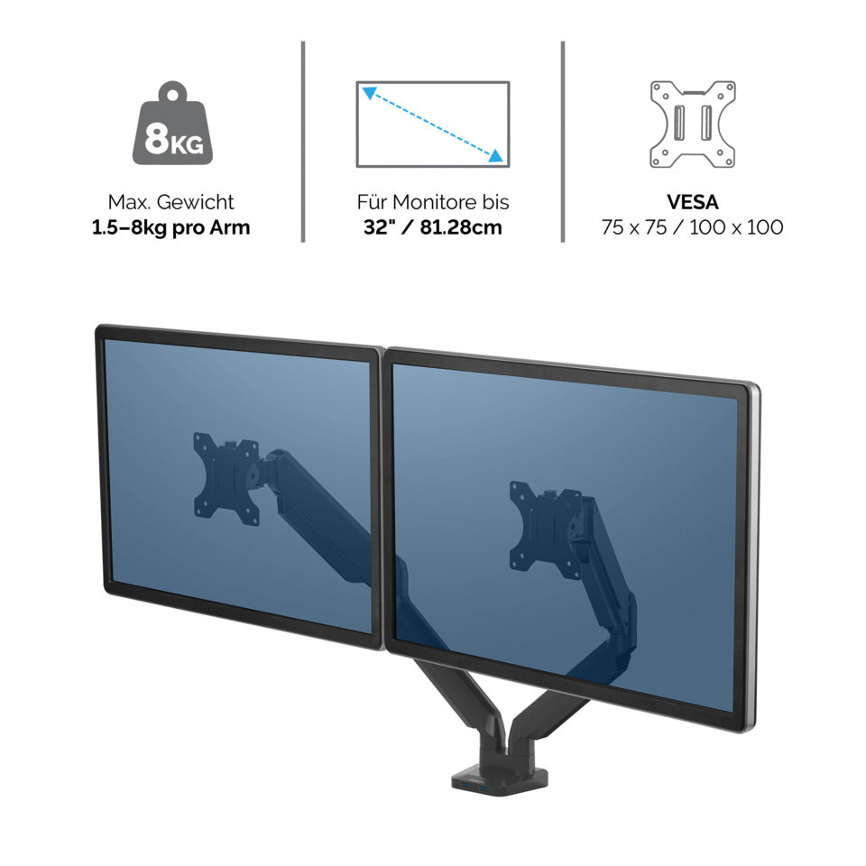 Doppel-Monitorarm Platinum Series, höhenverstellbar, schwarz FELLOWES 8042501