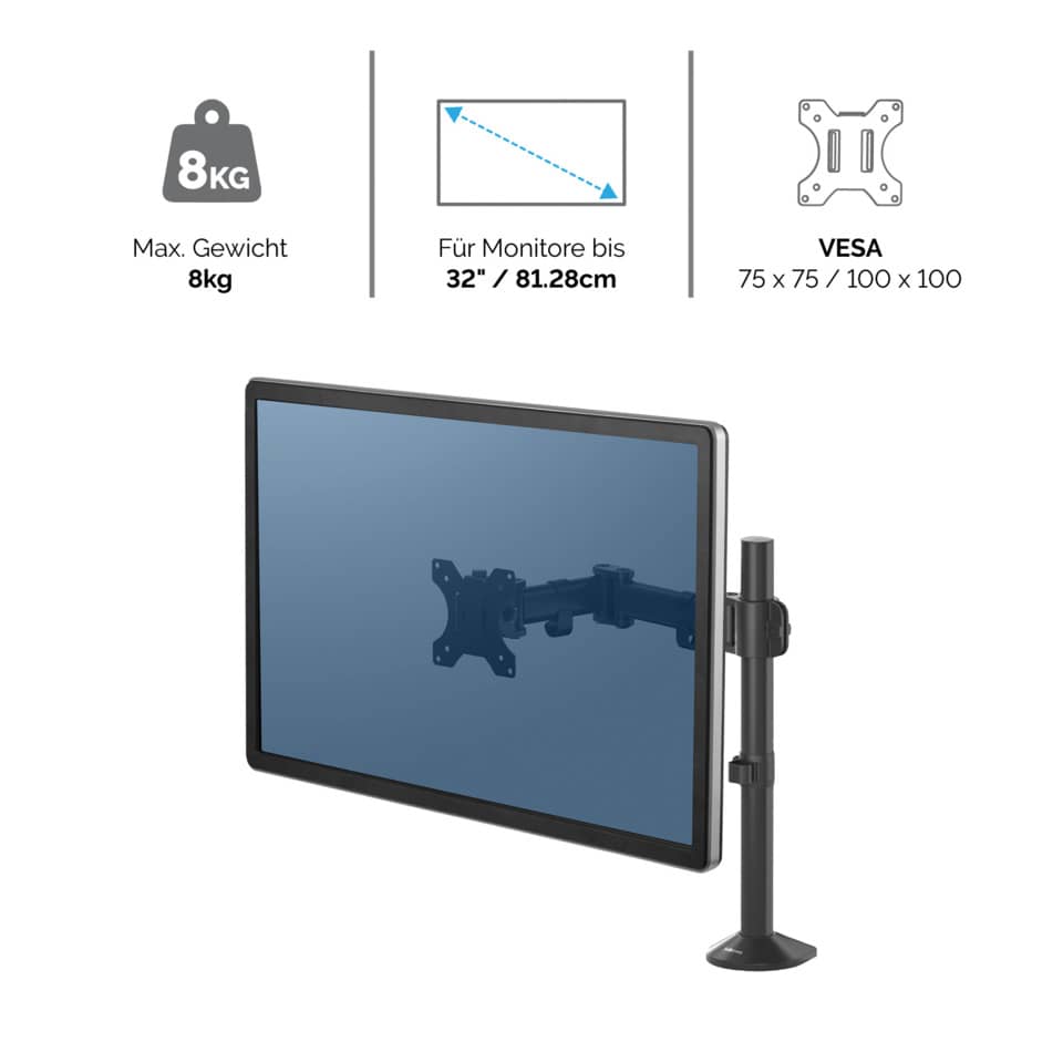 Einzel-Monitorarm Reflex, höhenverstellbar, schwarz FELLOWES 8502501 FELLOWES 8502501 Reflex Series