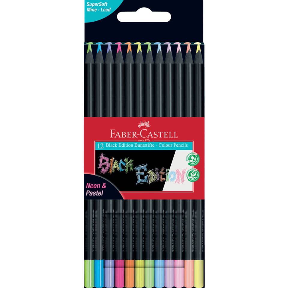 Farbstiftetui Black Edition Neon & Pastell, 12 Stück, sortiert FABER CASTELL 116410 FABER CASTELL 116410 Neon/Pastell