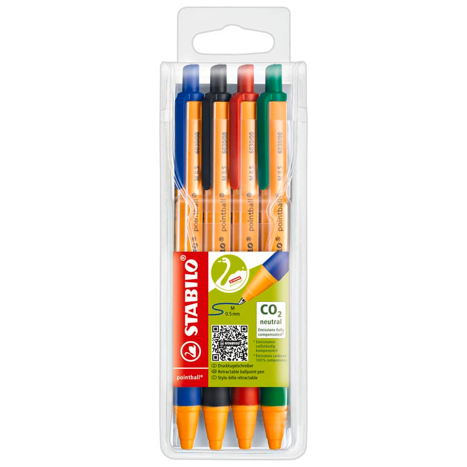 Kugelschreiber pointball®, Druckmechanik, 0,5 mm, Etui mit 4 Stiften STABILO 6030/4 STABILO 6030/4 0,5mm