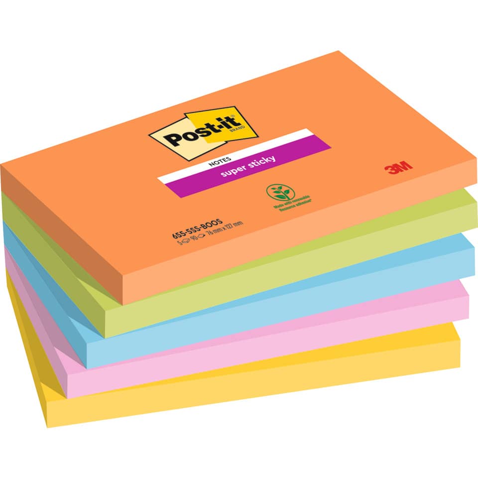 Haftnotizblock Super Sticky Notes Boost Collection, 76x127mm, 5x90 Blatt, sortiert POST-IT 655-5SS-BOOS POST-IT 655-5SS-BOOS 76x127mm