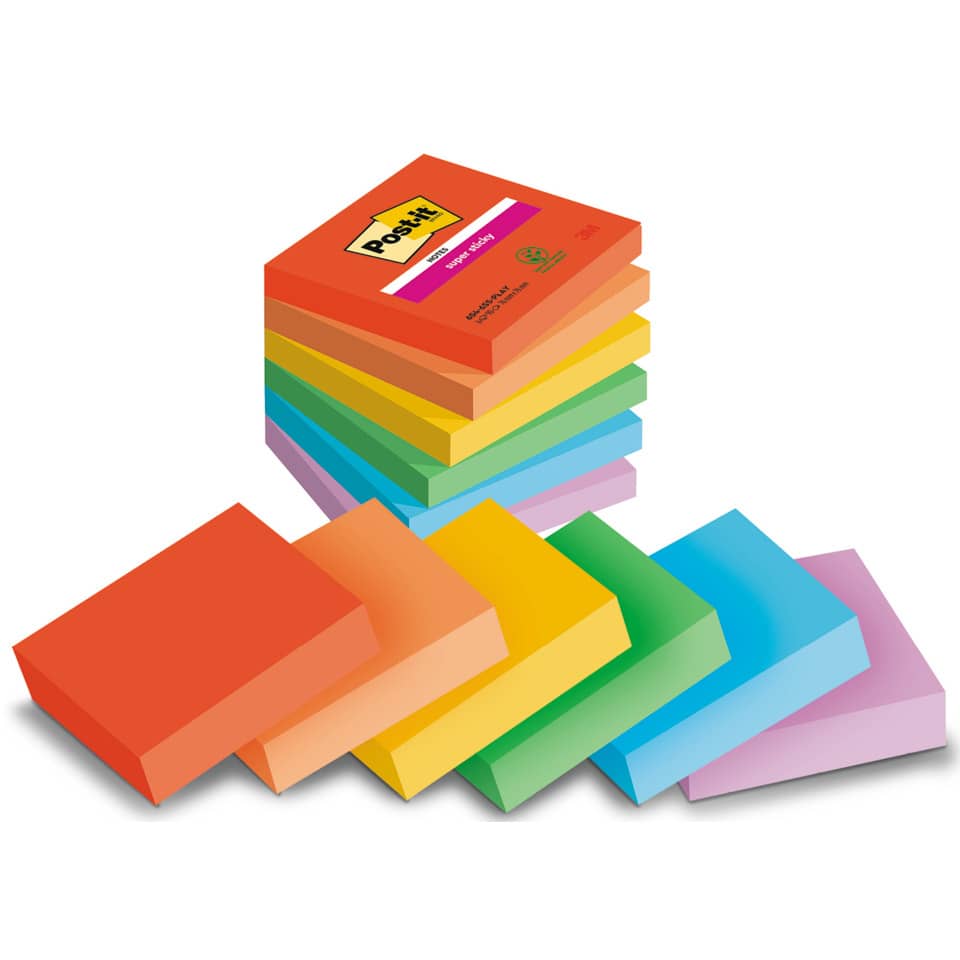 Haftnotizblock Super Sticky Notes Playful Collection, 76x76mm, 6x90 Blatt, sortiert POST-IT 654-6SS-PLAY POST-IT 654-6SS-PLAY 76x76mm