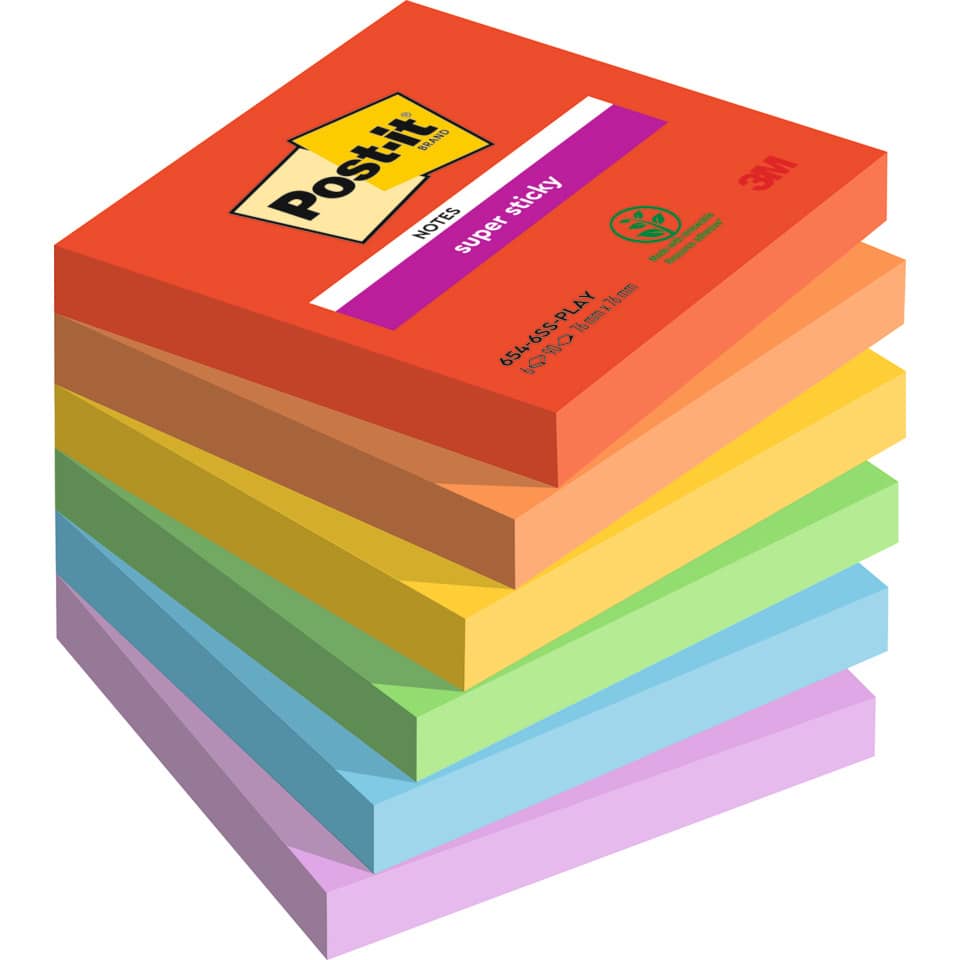 Haftnotizblock Super Sticky Notes Playful Collection, 76x76mm, 6x90 Blatt, sortiert POST-IT 654-6SS-PLAY POST-IT 654-6SS-PLAY 76x76mm
