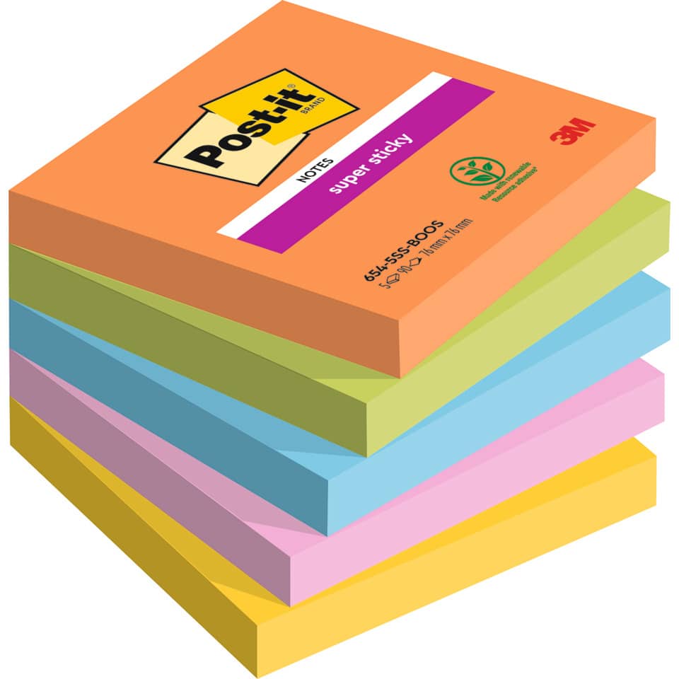 Haftnotizblock Super Sticky Notes Boost Collection, 76x76mm, 5x90 Blatt, sortiert POST-IT 654-5SS-BOOS POST-IT 654-5SS-BOOS 76x76mm