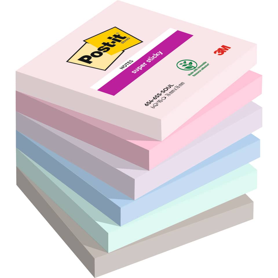 Haftnotizblock Super Sticky Notes Soulful Collection, 76x76mm, 6x90 Blatt, sortiert POST-IT 654-6SS-SOUL POST-IT 654-6SS-SOUL 76x76mm