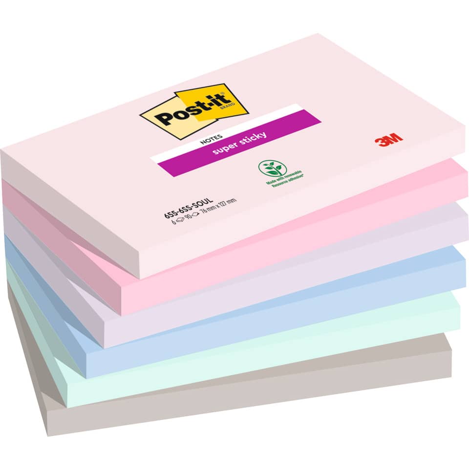 Haftnotizblock Super Sticky Notes Soulful Collection, 76x127mm, 6x90 Blatt, sortiert POST-IT 655-6SS-SOUL POST-IT 655-6SS-SOUL 76x127mm
