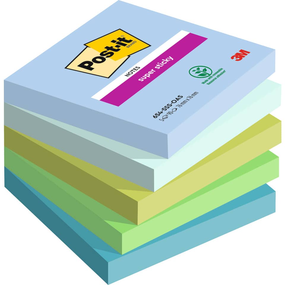 Haftnotizblock Super Sticky Notes Oasis Collection, 76x76mm, 5x90 Blatt, sortiert POST-IT 654-5SS-OAS POST-IT 654-5SS-OAS 76x76 mm