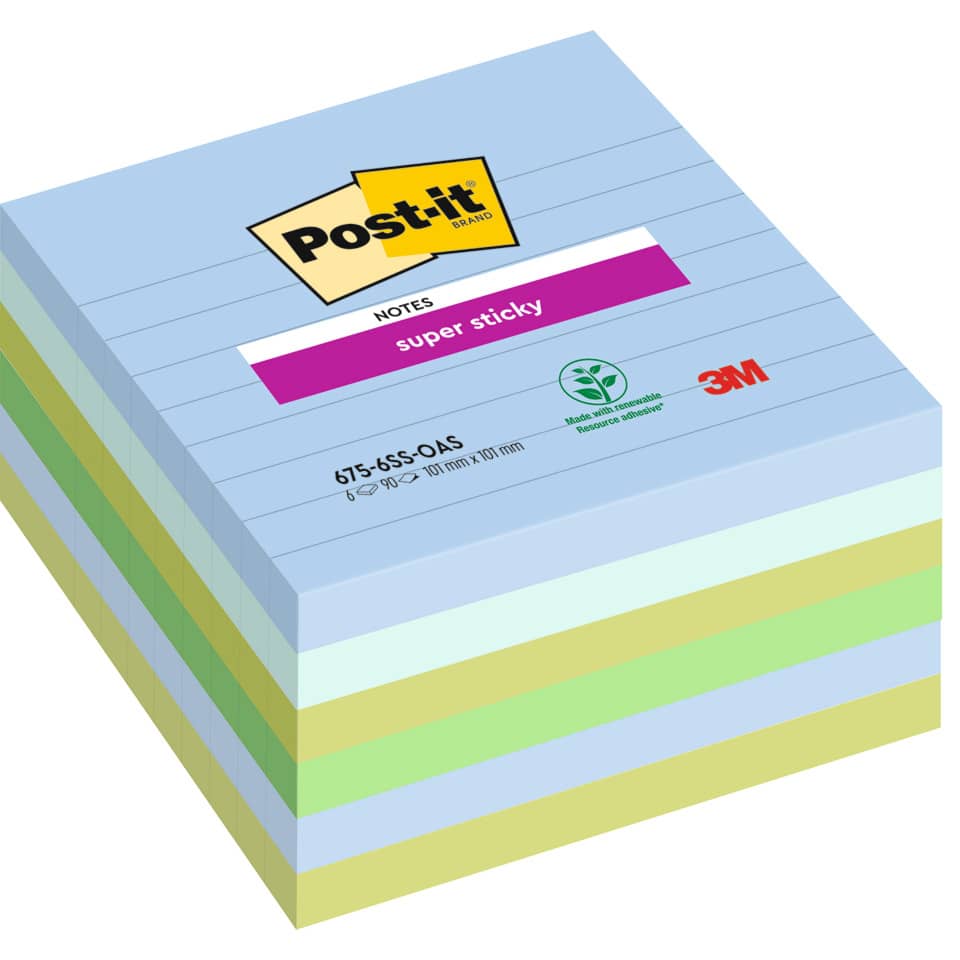 Haftnotizblock Super Sticky Notes Oasis Collection, 101x101mm, 6x90 Blatt, liniert POST-IT 675-6SS-OAS POST-IT 675-6SS-OAS 101x101mm