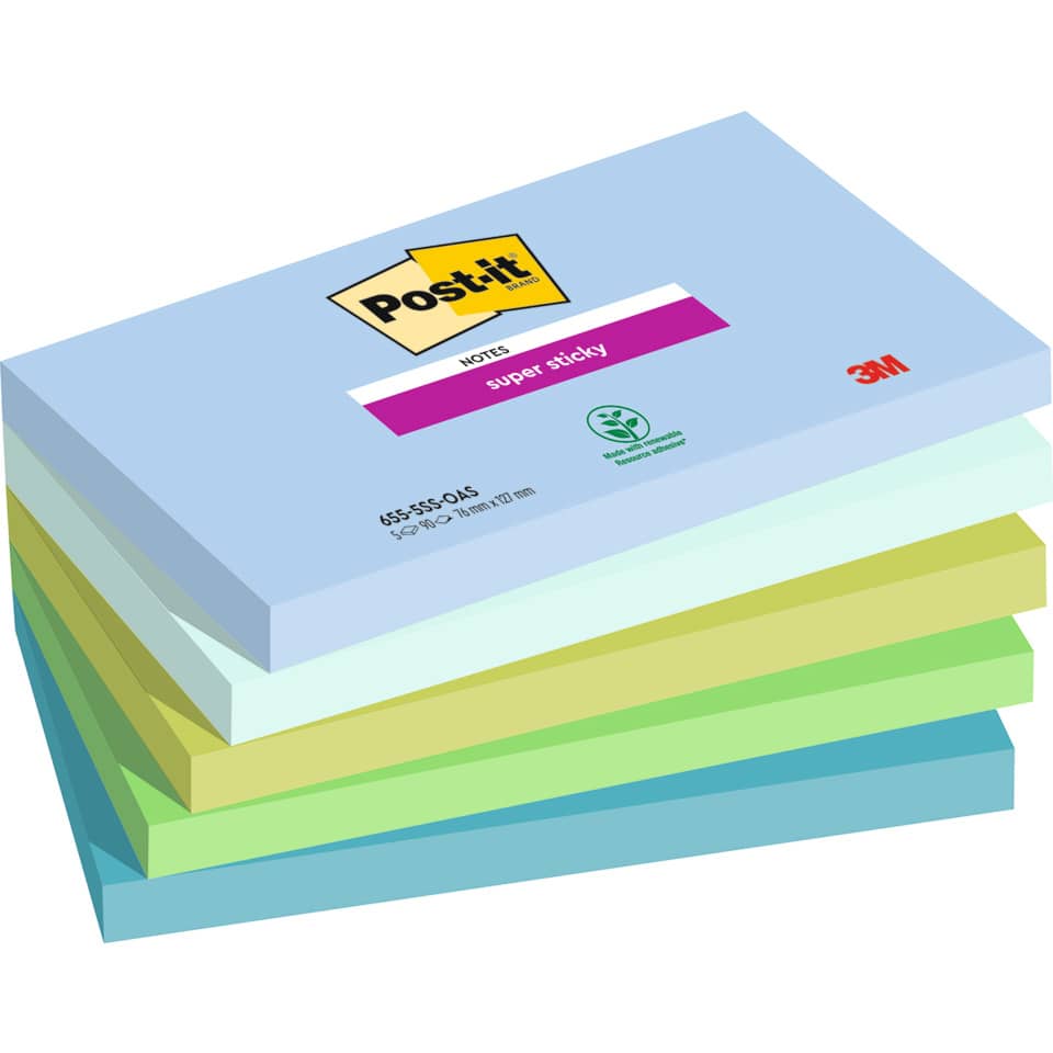 Haftnotizblock Super Sticky Notes Oasis Collection, 76x127mm, 5x90 Blatt, sortiert POST-IT 655-5SS-OAS POST-IT 655-5SS-OAS 76x127 mm