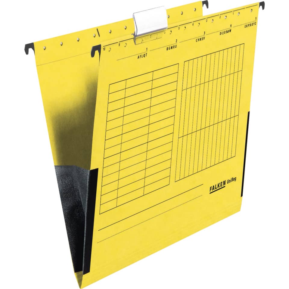 Hängetasche UniReg, 230g/m²-Kraftkarton, mit Leinenfröschen, gelb FALKEN 80002660 FALKEN 80002660 m. Leinenfröschen
