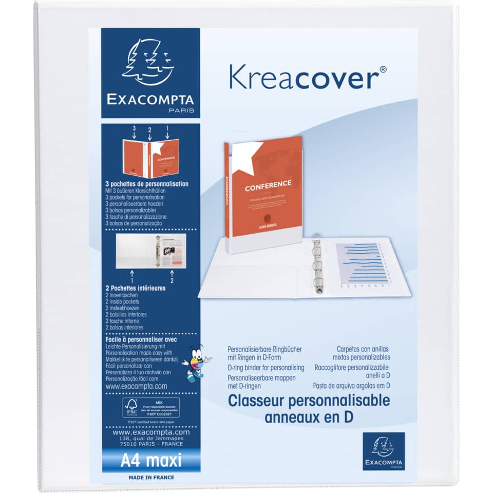 Ringbuch PP, 2 Ringe 15mm, Rückenbreite 38mm, für DIN A4 Maxi, Kreacover, weiß EXACOMPTA 51820E