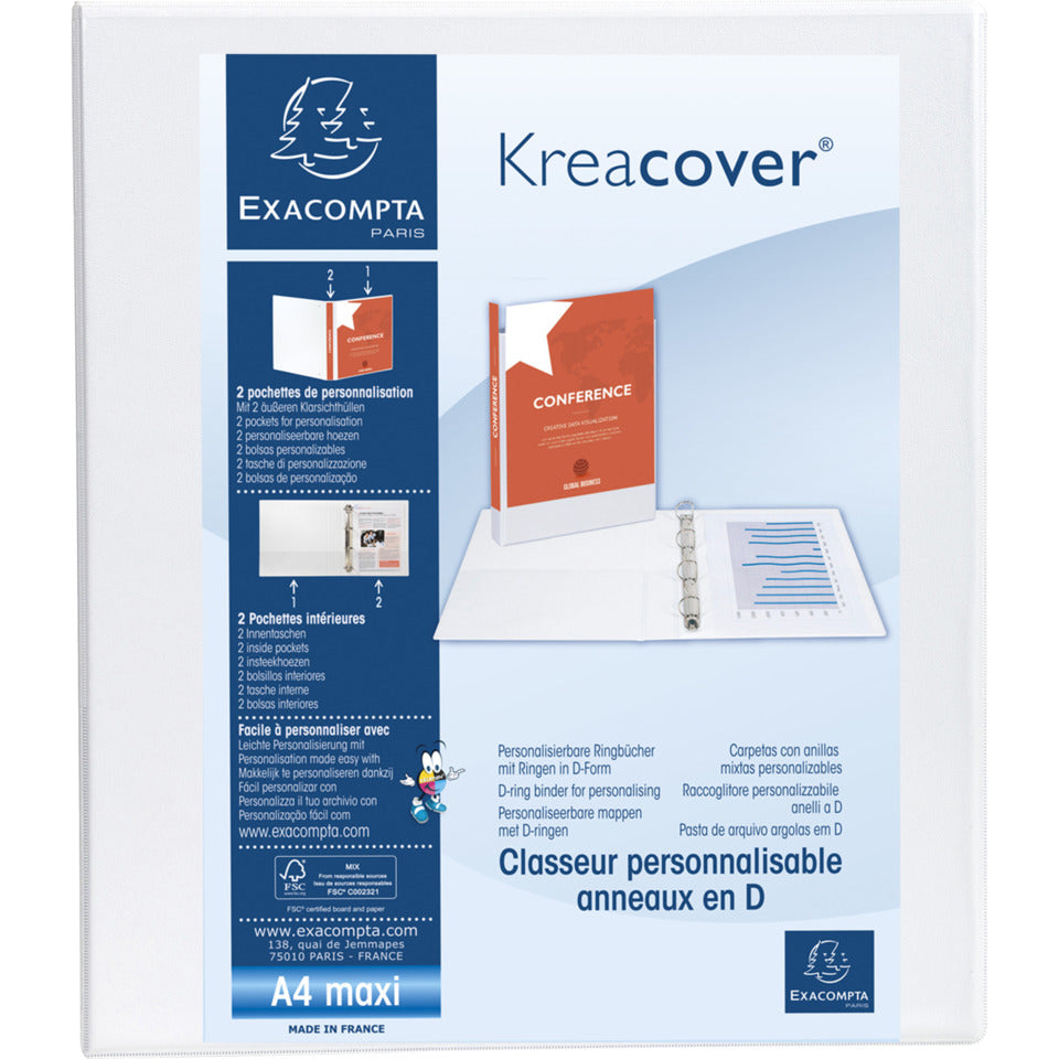 Ringmappe Kreacover A4/4R/40mm weiß EXACOMPTA 51943E