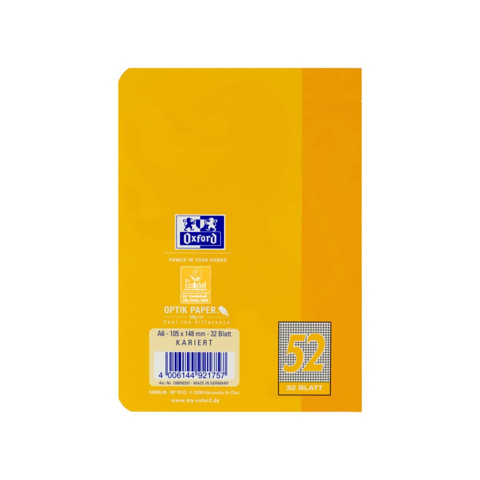Oktavheft, A6, 90g/m², 32 Blatt, Lin.52, kariert, sortiert OXFORD 100050397 OXFORD 100050397 Lineatur 52