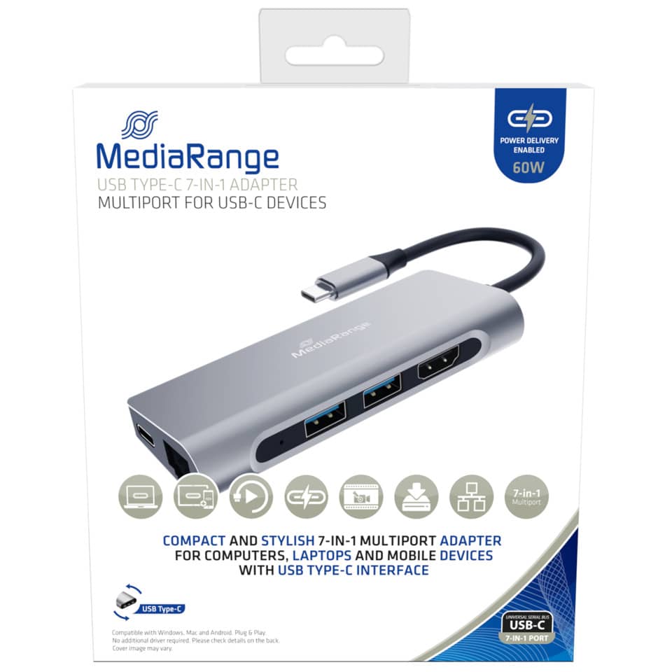 Multiport Adapter USB-C® 7 in 1, 1:6, silber MEDIARANGE MRCS510