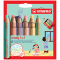 Multitalent-Stift woody 3 in 1 Etui, 10 mm, sortiert, Kartonetui mit 6 Stiften und 1 kindersicheren Spitzer STABILO 8806-3 STABILO 8806-3 + Spitzer