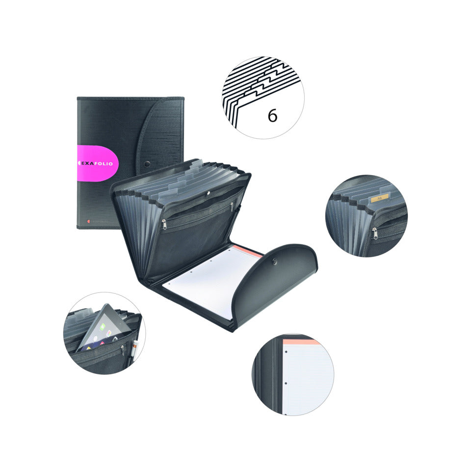 Fächermappe Exafolio mit Notizblock und Tasche, 6 Fächer, A4 schwarz EXACOMPTA 55834E EXACOMPTA 55834E Exactive