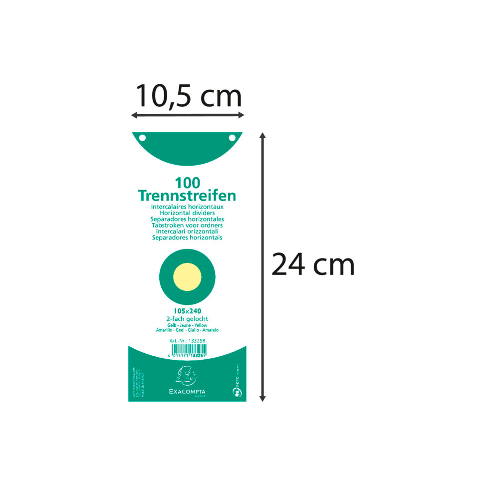 Trennstreifen, Premium Qualität, 190g/qm, 105 x 240 mm, gelocht, 100 Stück, gelb EXACOMPTA 13325B EXACOMPTA 13325B 105x240mm