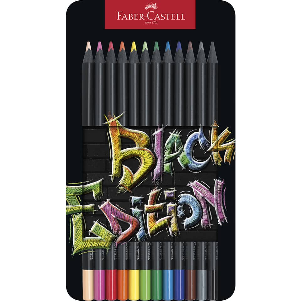 Farbstiftetui Black Edition, 12 Stück, sortiert FABER CASTELL 116413 FABER CASTELL 116413 Metalletui