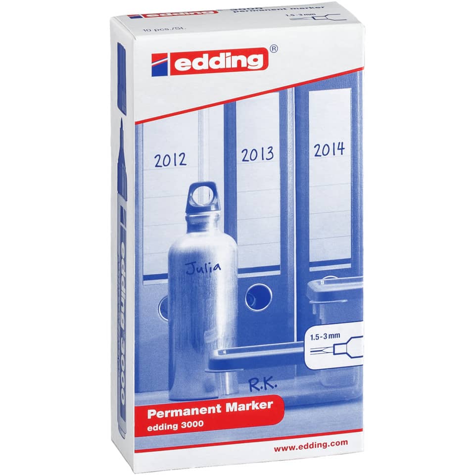 Permanentmarker 3000, Rundspitze, 1,5-3mm, 10 Stück, sortiert EDDING 4-300099 EDDING 4-3000099 Farb.011-020