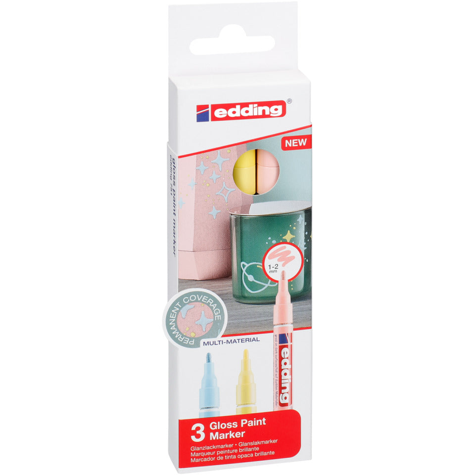 Glanzlackmarker 751, 1-2mm, Rundspitze, 3 Stück, pastell sortiert EDDING 751-3-099 EDDING 751-3-099 sortiert