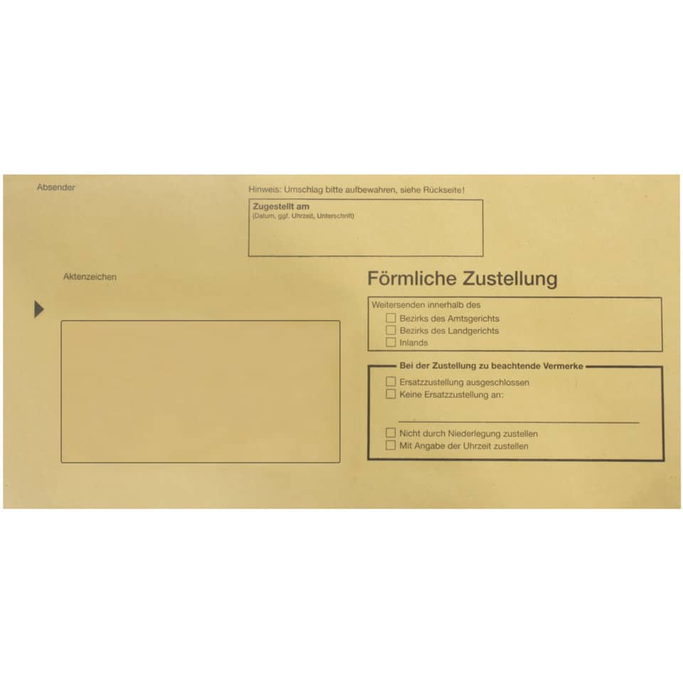 Umschlag für Zustellungsauftrag für förmliche Zustellung, DIN lang, 100 Stück RNK 2045/100 RNK 2045/100 innen o.Fenster