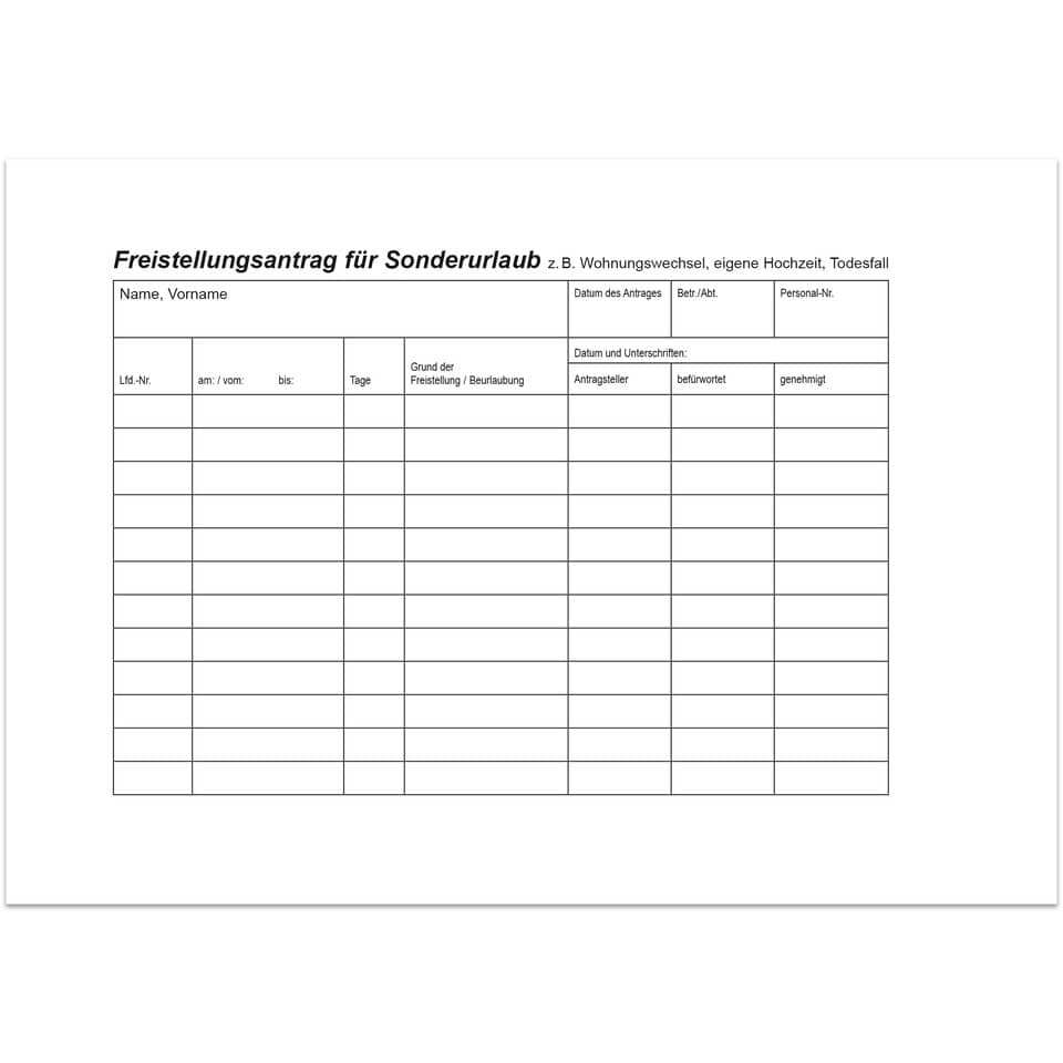 Urlaubs- und Freistellungsantrag, A6 quer, 50 Blatt RNK 2914