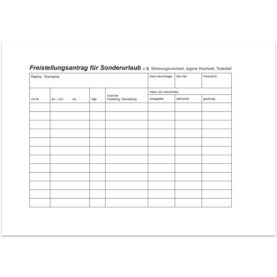 Urlaubs- und Freistellungsantrag, A6 quer, 50 Blatt RNK 2914