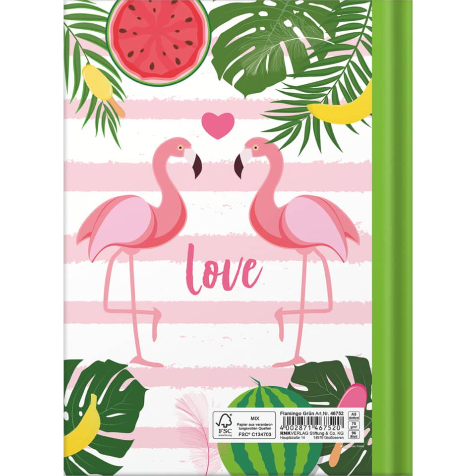 Notizbuch "Flamingo grün", A5, 96 Blatt, dotted RNK 46752 RNK 46752 A5/96BL punktiert