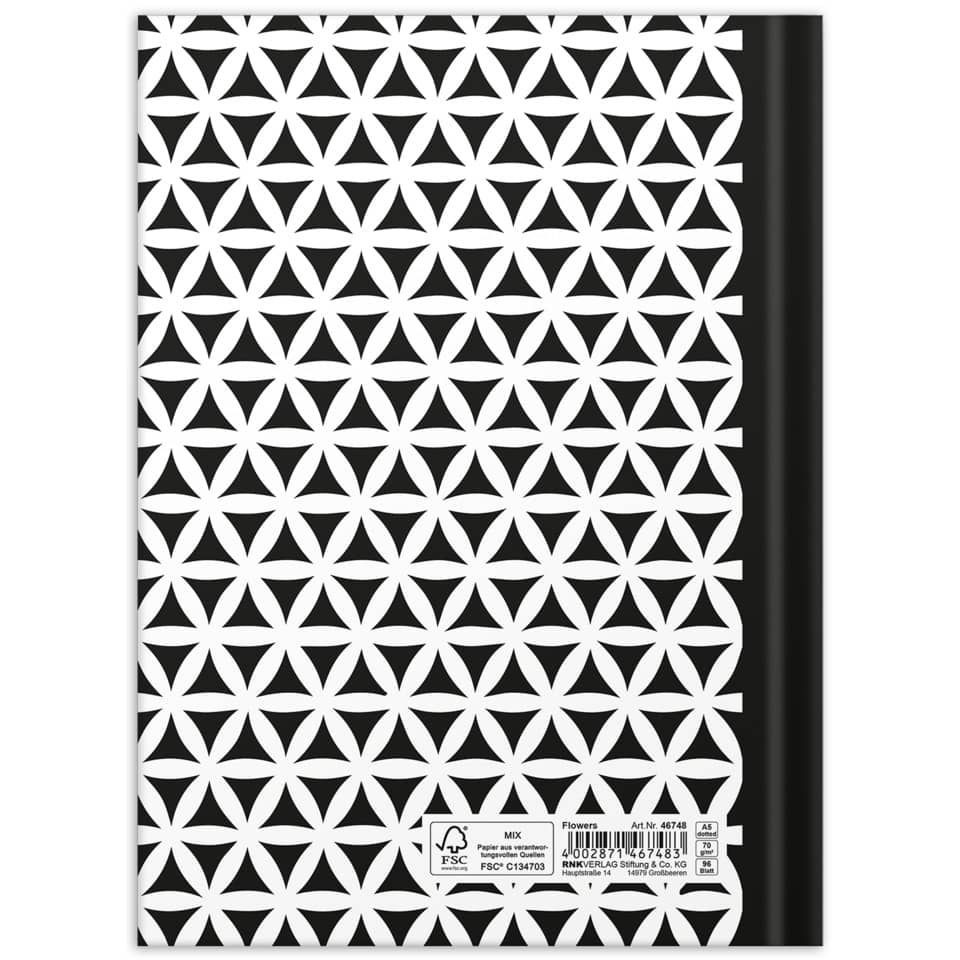 Notizbuch "black & white Flowers", A5, 96 Blatt, dotted RNK 46748 RNK 46748 A5/96BL punktiert